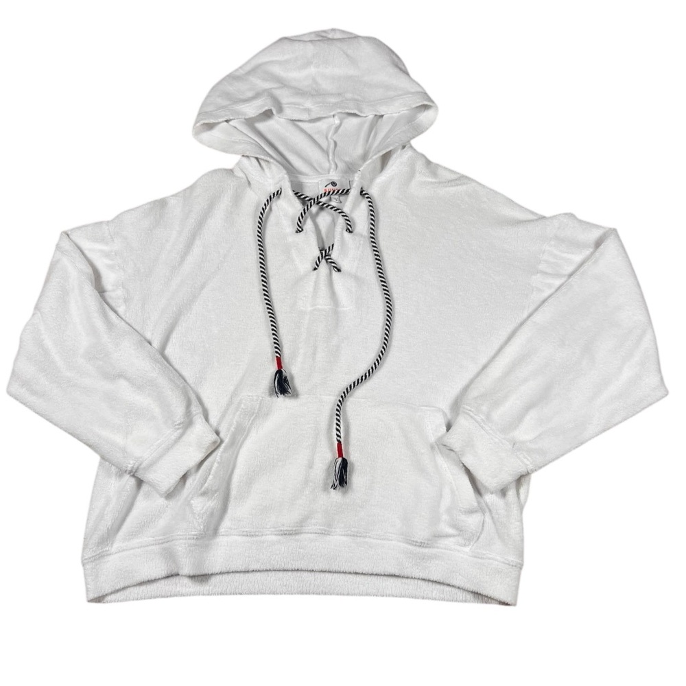 Faux Sherpa Lace-Up Hoodie Size 0/XS Cozy Pullover Sweatshirt - Picture 3 of 9
